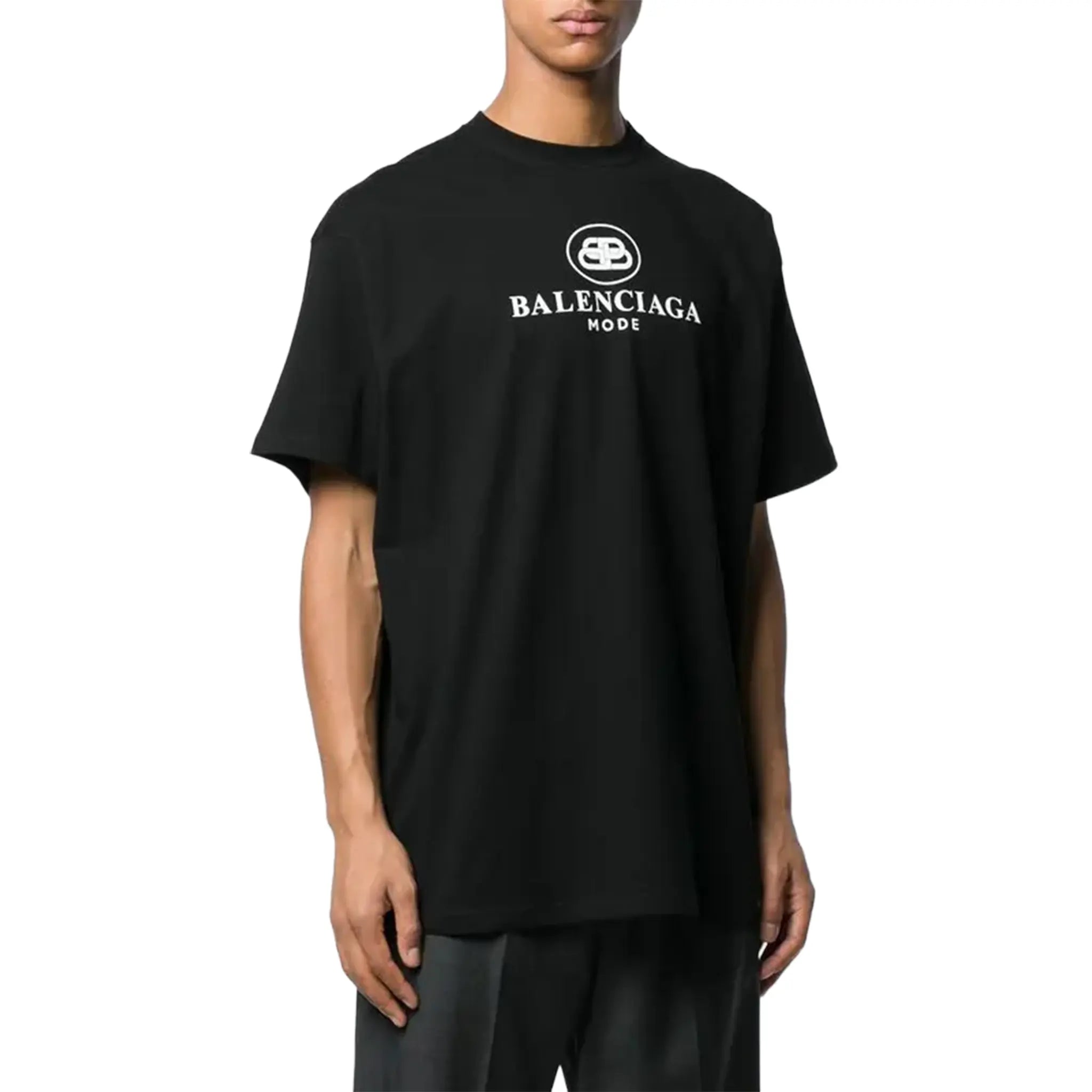 Front View of Preloved - Balenciaga BB Mode Logo Black White T-Shirt